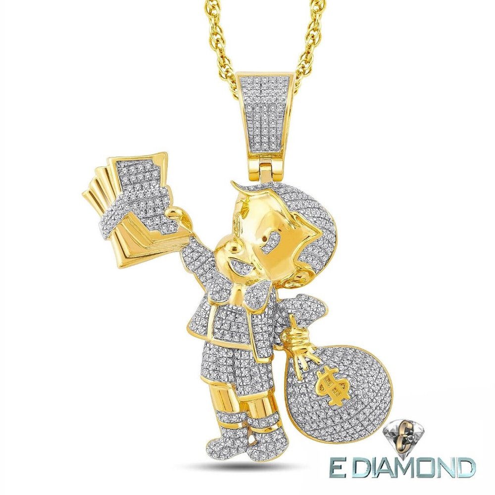 10 Karat Solid Gold, Richie Rich Natural Diamond Pendant .90 Carats, Cartoon